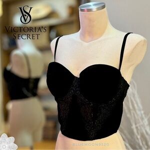 Victoria’s Secret Corset Bra Black Velvet and Lace 36D NWOT